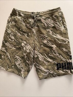 Puma Men's Olive Tiger Camo Athletic Shorts